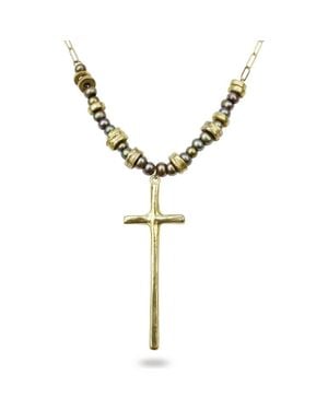 Collection 1304 Grounded Cross Necklace - Metallic