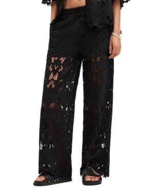 AllSaints Charli Embroidered Wide Leg Pants - Black