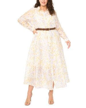 Halogen® Floral Print Long Sleeve Maxi Shirtdress - Natural