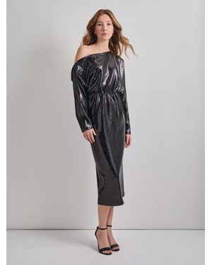 Misook Modern Fit Sequin Novelty Woven Blouson Midi Dress - Gray