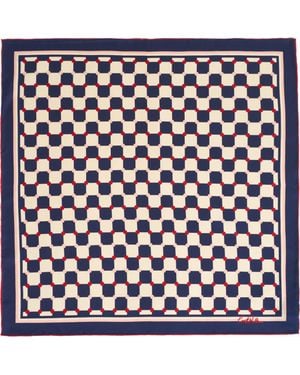 Lost Pattern Checkerboard Silk Bandana - Blue