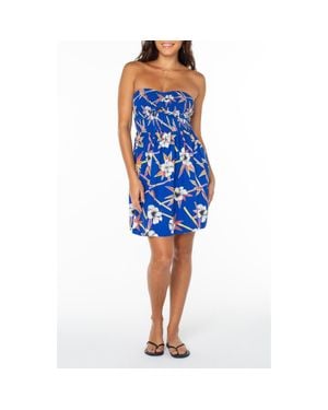 Roxy Fling Floral Smocked Keyhole Minidress - Blue