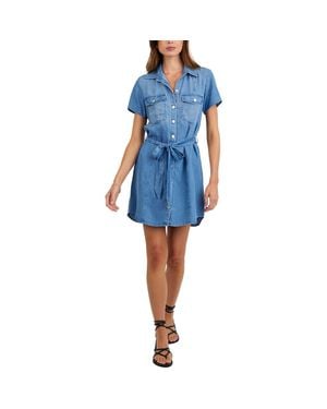 Bella Dahl Short Sleeve Tie Belt Denim Shirtdress - Blue