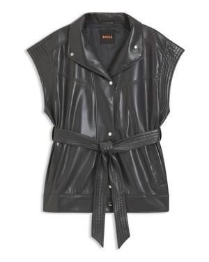 BOSS Jacaro Belted Faux Leather Vest - Black