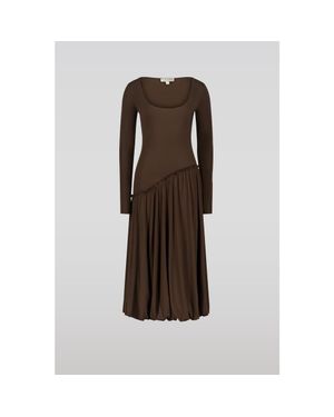 Saemdi Asymmetric Hip Dress With Scoop Neck - Brown