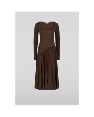 Saemdi Asymmetric Hip Dress With Scoop Neck - Brown