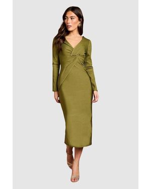 Coast Bandage Twist Front V-Neck Midi Dress - Green