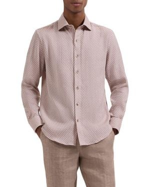 Bugatchi Axel Trim Fit Lattice Print Cotton Button-Up Shirt - Pink