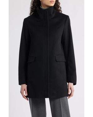 Fleurette Zoey Stand Collar Wool Car Coat - Black