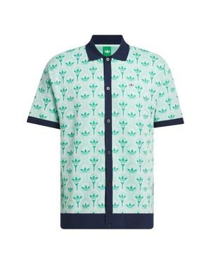 adidas Originals Trefoil & Tee Jacquard Short Sleeve Piqué Button-Up Shirt - Green