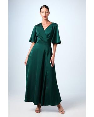 Coast Wrap Satin Maxi Bridesmaids Dress - Green