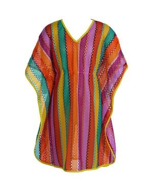 NESSI BYRD Striped Mesh Caftan Pareo - Red