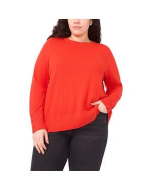 Halogen® Button Cuff Cotton Blend Sweater - Red