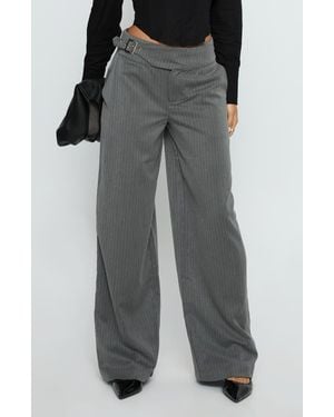 Princess Polly Jinny Pinstripe Buckle Waist Wide Leg Pants - Black