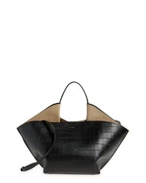 REE PROJECTS Medium Ann Croc Embossed Leather Tote - Black