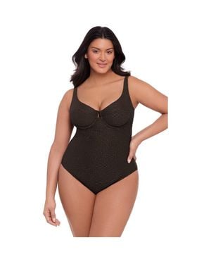 S3 Novelty Texture Underwire One Piece Swimsuit - Black