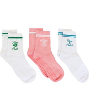 Pilates University 1883 Assorted 3-Pack Country Club Nonslip Grip Crew Socks - Pink