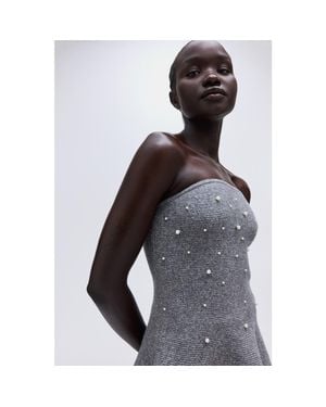 H&M Bead-Embellished Bandeau Top - Gray
