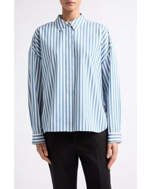 Partow Loren Stripe Cotton Button-Up Shirt - Blue