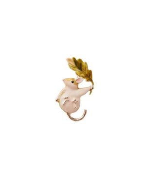 Fable England Enamel Dormouse Brooch - White