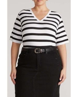 UNIVERSAL STANDARD Maia Stripe T-Shirt - Black