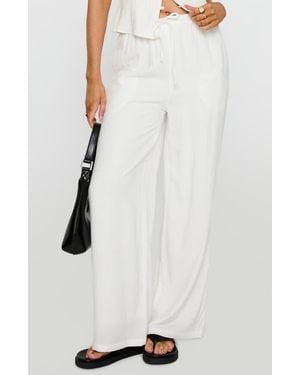 Princess Polly Parklea High Waist Linen Blend Drawstring Pants - White