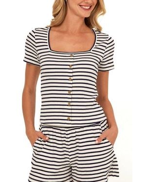 Threads For Thought Jamila Stripe Smocked Square Neck Top - Red