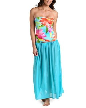 La Blanca Sunset Botanica Strapless Drop Waist Maxi Dress - Blue
