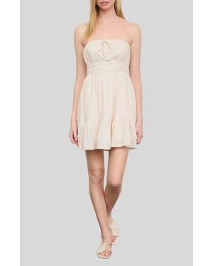Blu Pepper Stripe Ruffled Hem Strapless Dress - Natural