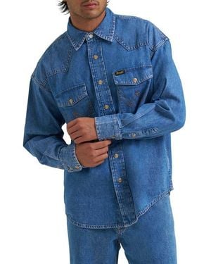 Wrangler Long Sleeve Denim Western Shirt - Blue