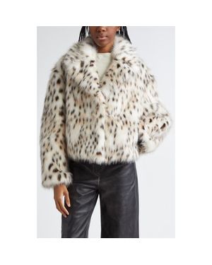Stand Studio Samara Leopard Faux Fur Jacket - White
