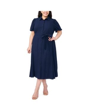 Cece Embroidered Tie Waist Maxi Shirtdress - Blue