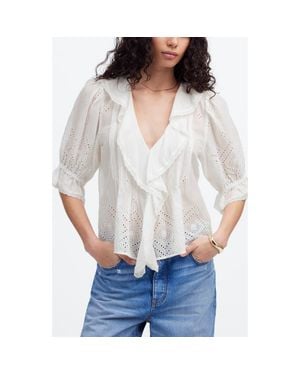 Madewell Pintuck Ruffle Puff Sleeve Top - White