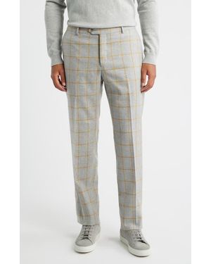 Berle Country Windowpane Check Wool & Cashmere Dress Pants - Gray