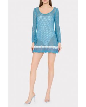 MILLY Crochet Long Sleeve Cover-Up Minidress - Blue