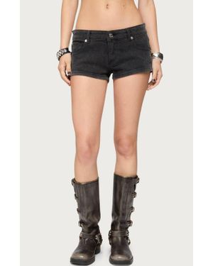 Edikted Syra Zip Detail Low Rise Denim Shorts - Black