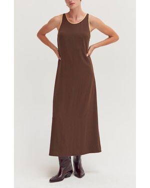 Crescent Suede Trim Chiffon Maxi Dress - Brown
