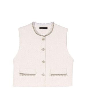 Maje Beaded Tweed Jacket - Natural
