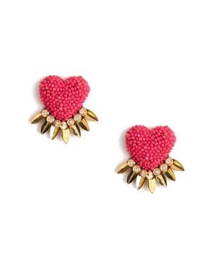 Deepa Gurnani Danika Beaded Fringe Heart Stud Earrings - Red