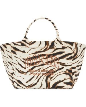 Ganni Xxl Zebra Print Shopper Bag - Metallic