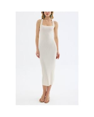 Monlicia Azura Crisscross Back Sleeveless Rib Knit Bodycon Midi Sweater Dress - White