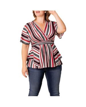 Kiyonna Boulevard Stripe Knit Top - Red