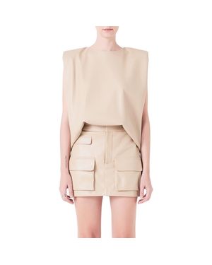 Grey Lab Padded Shoulder Blouson Top - Natural