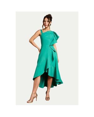 Coast One Shoulder Crepe Ruffle Midi Dress - Green