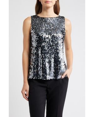 Anne Klein Sequin Boat Neck Tank - Blue