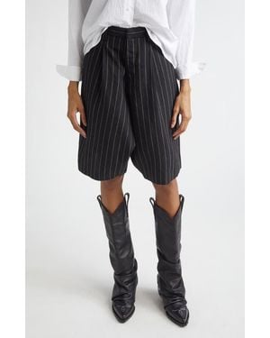 R13 Jumbo Pinstripe Wool & Linen Shorts - Black