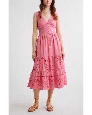 Treasure & Bond Lace Detail Sleeveless Cotton Dress - Pink