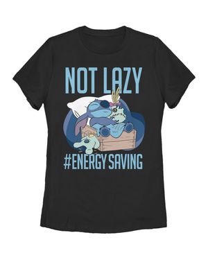 Lilo Et Stitch Not Lazy, Saving Energy Graphic Tee - Black