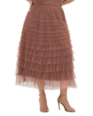 City Chic Averi Tiered Tulle Maxi Skirt - Multicolor