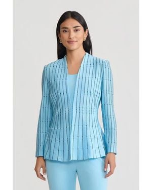 Ming Wang Tailored Dotted Stripe Peplum Knit Jacket - Blue